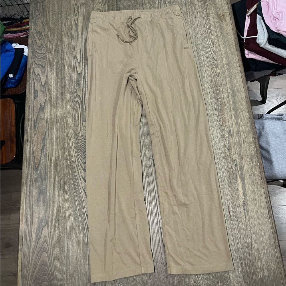 NWT Skims Lounge Jersey Relaxed Straight Leg Pant Elastic Waistband Khaki Size M